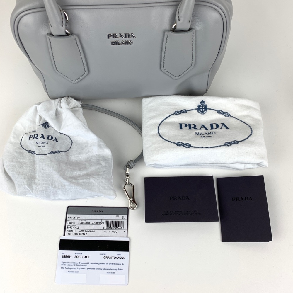 New Prada Italian Calf Leather Gray Bauletto Bag - Picture 4 of 8